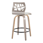 Set of 2 Lumi Source Folia contemporary light gray fixed height counter stools with swivel seats and round footrests.