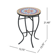 Outdoor Round Side Table With Mosaic Style Top And Curved Iron Legs - R&R Furniture Gallery (Fountain Valley, CA)