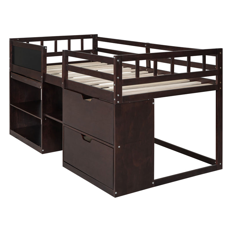 Low Loft Bed With Rolling Desk, Shelf And Drawers - R&R Furniture Gallery (Fountain Valley, CA)