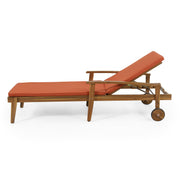 Noble House Jason chaise lounge with adjustable backrest and acacia wood frame, outdoor furniture for relaxing in the garden.