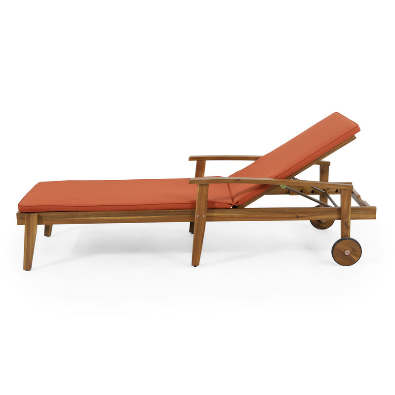 Noble House Jason chaise lounge with adjustable backrest and acacia wood frame, outdoor furniture for relaxing in the garden.