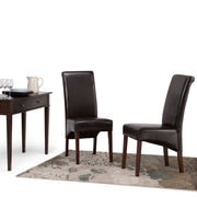 Set of two Avalon Deluxe Parson dining chairs by Simpli-Home with wooden legs and upholstered beige fabric for elegant dining room decor.