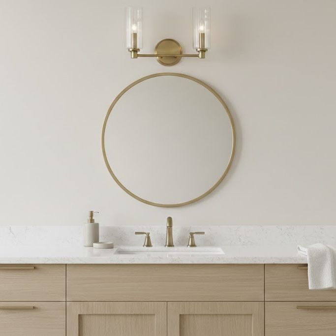 Regal - Double Light Vanity With Clear Ribbed Satin - Antique Brass / Clear - R&R Furniture Gallery (Fountain Valley, CA)