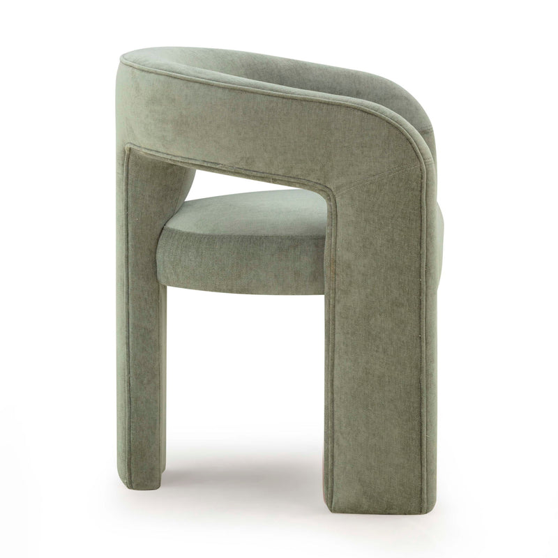 Malone dining arm chair by TOV Furniture with upholstered seat and backrest, modern design, and wooden legs.