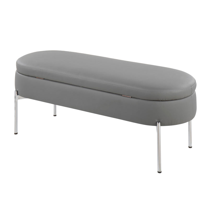 Lumi Source Chloe contemporary glam storage bench with tufted upholstery and sleek wooden legs, ideal for living room decor.