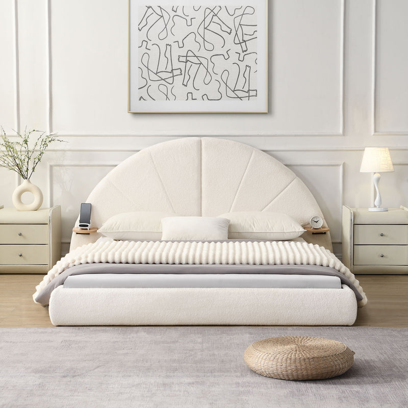 Queen Arched Bed With Small Table, Floor Standing Design - Beige - R&R Furniture Gallery (Fountain Valley, CA)