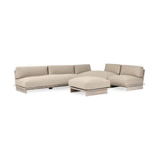Livia Teak 3-Piece Outdoor Sectional by Classic Home with taupe cushions, showcasing a sturdy stationary outdoor furniture set.