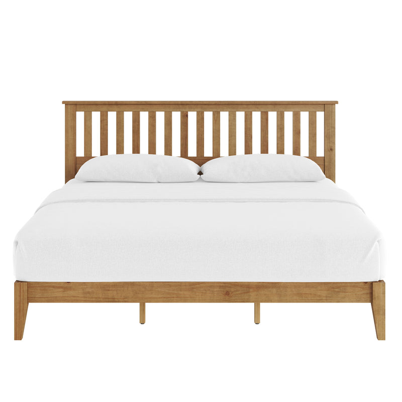 Ridgecrest Home Malinda panel bed with a sleek wooden frame and modern design, shown in a contemporary bedroom setting.