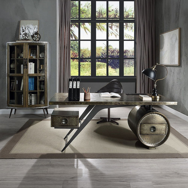 Brancaster - Executive Writing Desk With USB - Bronze Aluminum - R&R Furniture Gallery (Fountain Valley, CA)