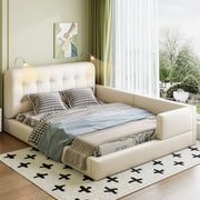 Queen Size Upholstered Platform Bed With 2 Reading Lights - White - R&R Furniture Gallery (Fountain Valley, CA)