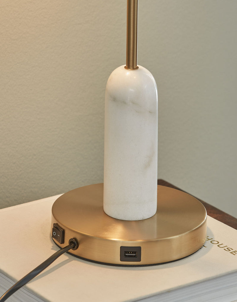 Rowleigh - Marble Desk Lamp - Gold Finish / White - R&R Furniture Gallery (Fountain Valley, CA)