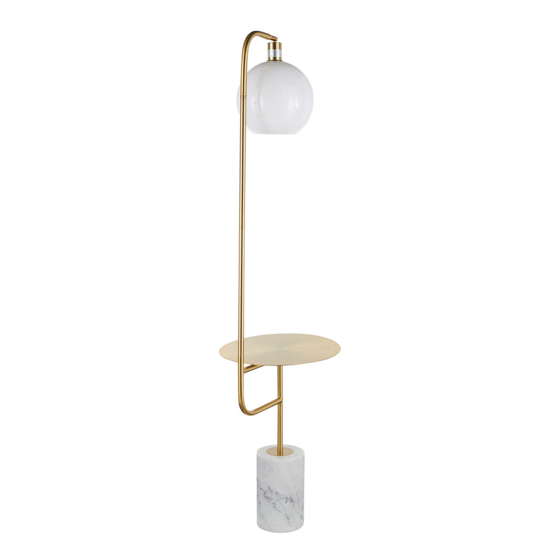 Lumi Source Symbol contemporary floor lamp with white marble side table, modern design and sleek white finish.