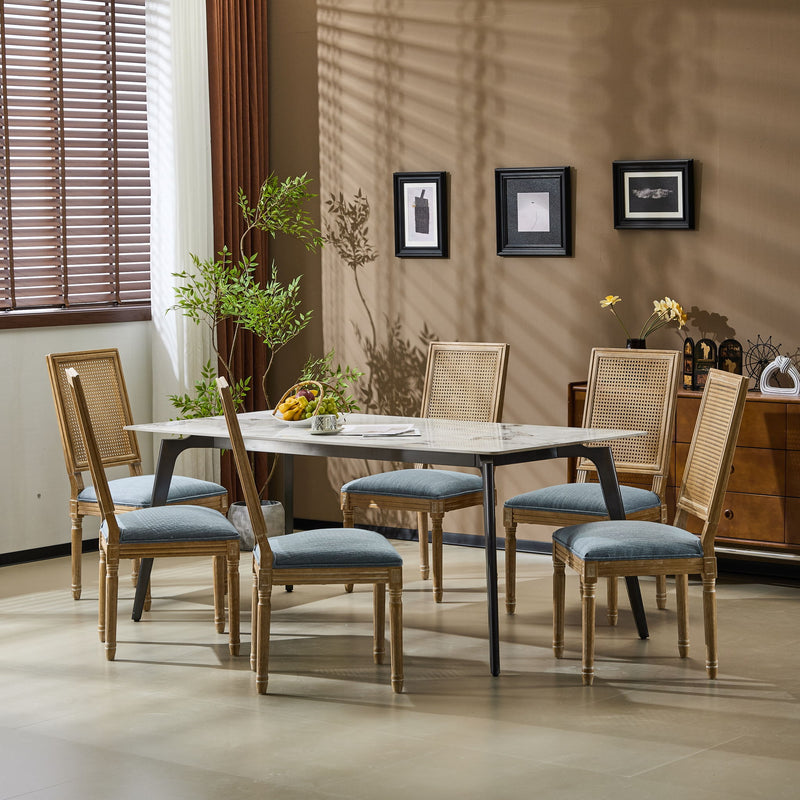 French Country Dining Chair With Rectangular Cane Backrest And Smooth Upholstered Seating - R&R Furniture Gallery (Fountain Valley, CA)