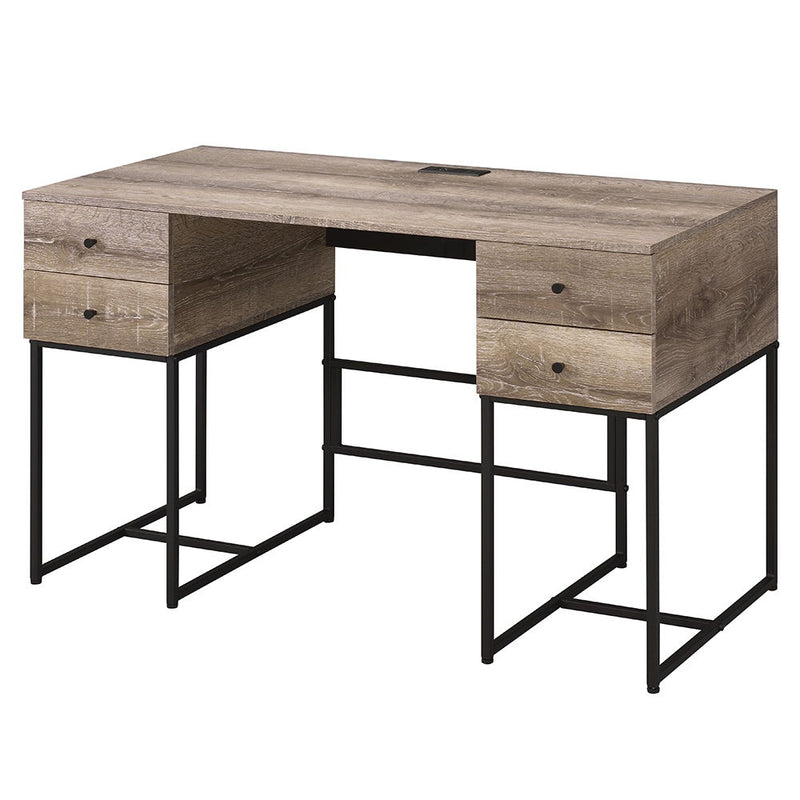 Desirre - Writing Desk With USB - Rustic Oak & Black - R&R Furniture Gallery (Fountain Valley, CA)