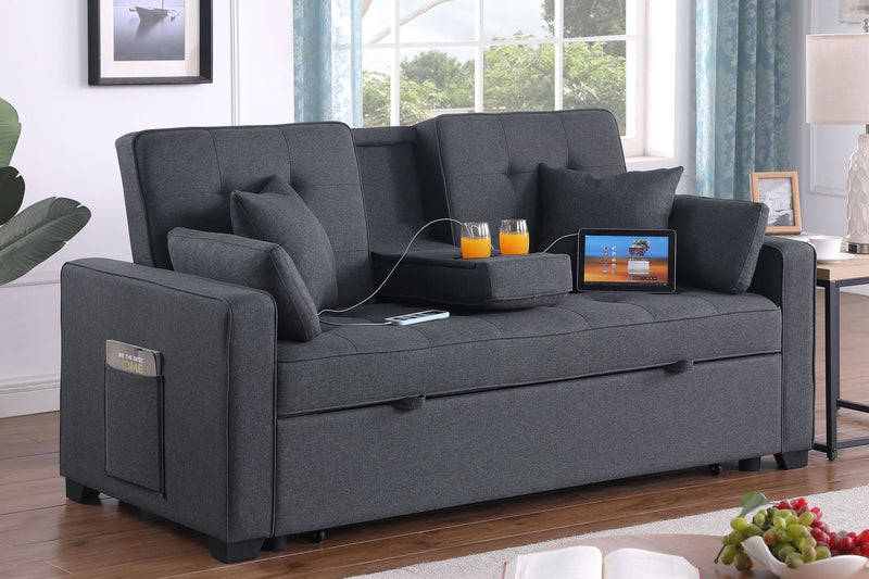 Cody II - Convertible Sleeper Loveseat With Cup Holder, Charging Ports and Pocket - Dark Gray - R&R Furniture Gallery (Fountain Valley, CA)