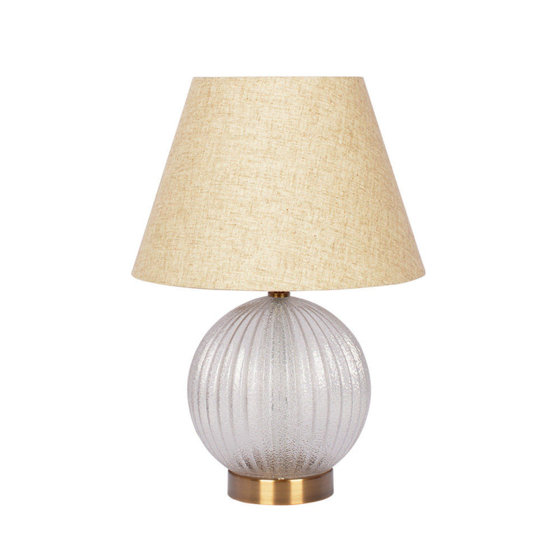 Serenity - Round Ribbed Lamp Base Clear Table Lamp Large Linen Shade - Clear / Gold / Natural - R&R Furniture Gallery (Fountain Valley, CA)