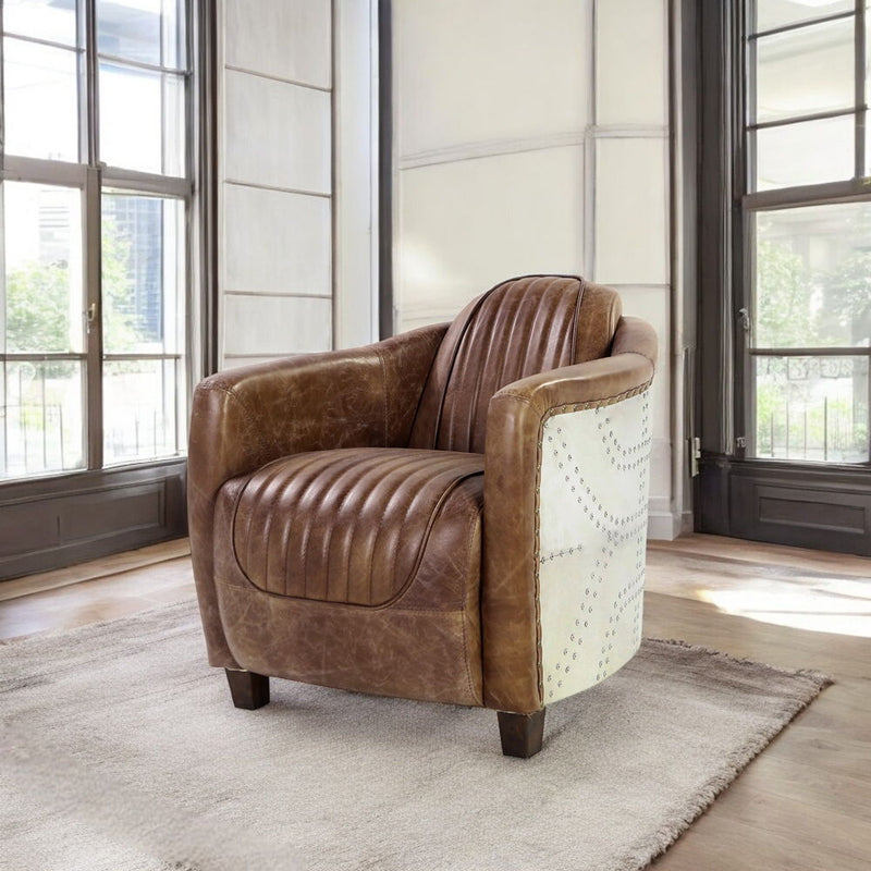 Brancaster - Chair - Retro Brown Top Grain Leather & Aluminum - R&R Furniture Gallery (Fountain Valley, CA)
