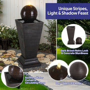 35.5" Tall Column Fountain With LED Lights, Retro Outdoor Decor, Weather Resistant Feature - Dark Brown - R&R Furniture Gallery (Fountain Valley, CA)