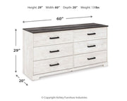 Shawburn - Six Drawer Dresser - Pewter-tone pulls - White / Black / Gray - R&R Furniture Gallery (Fountain Valley, CA)