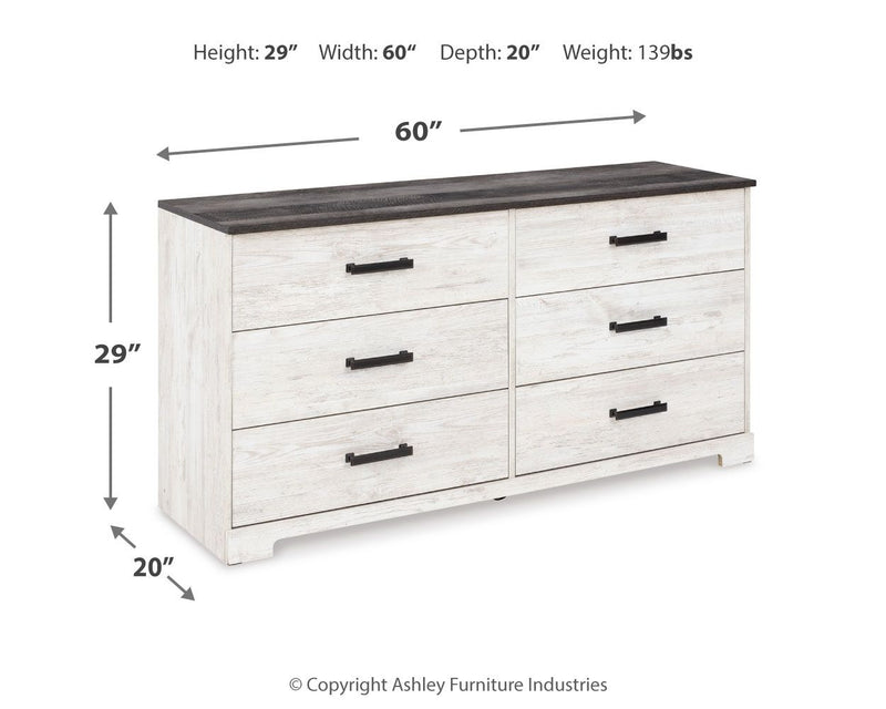 Shawburn - Six Drawer Dresser - Pewter-tone pulls - White / Black / Gray - R&R Furniture Gallery (Fountain Valley, CA)