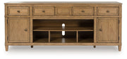 Sharlance - XL TV Stand With Fireplace Option - Light Brown - R&R Furniture Gallery (Fountain Valley, CA)