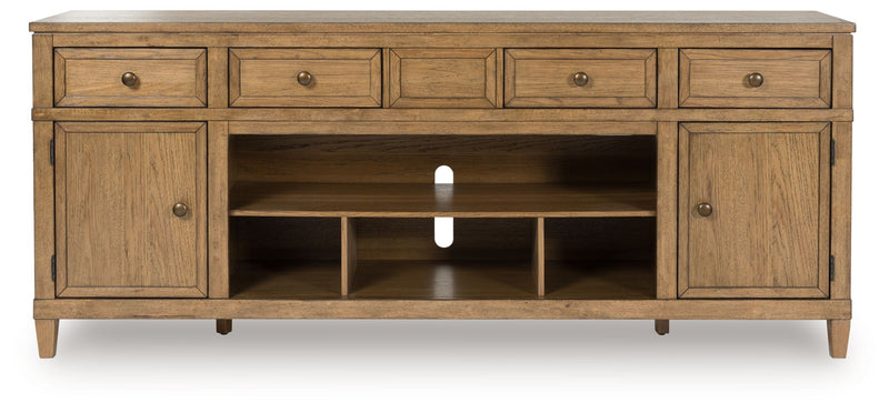 Sharlance - XL TV Stand With Fireplace Option - Light Brown - R&R Furniture Gallery (Fountain Valley, CA)