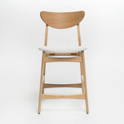 Noble House retro modern counter height stool set with cushioned seats and sleek wooden frames, ideal for kitchen or bar area.