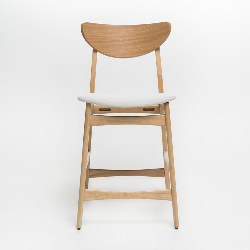 Noble House retro modern counter height stool set with cushioned seats and sleek wooden frames, ideal for kitchen or bar area.