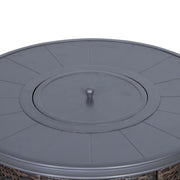 Outdoor fire pit table with lid by LSI Patio Furniture in espresso finish, featuring a sturdy design for outdoor heating and ambiance.