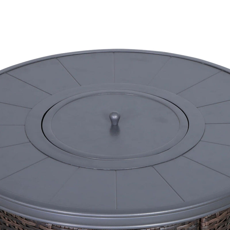 Outdoor fire pit table with lid by LSI Patio Furniture in espresso finish, featuring a sturdy design for outdoor heating and ambiance.