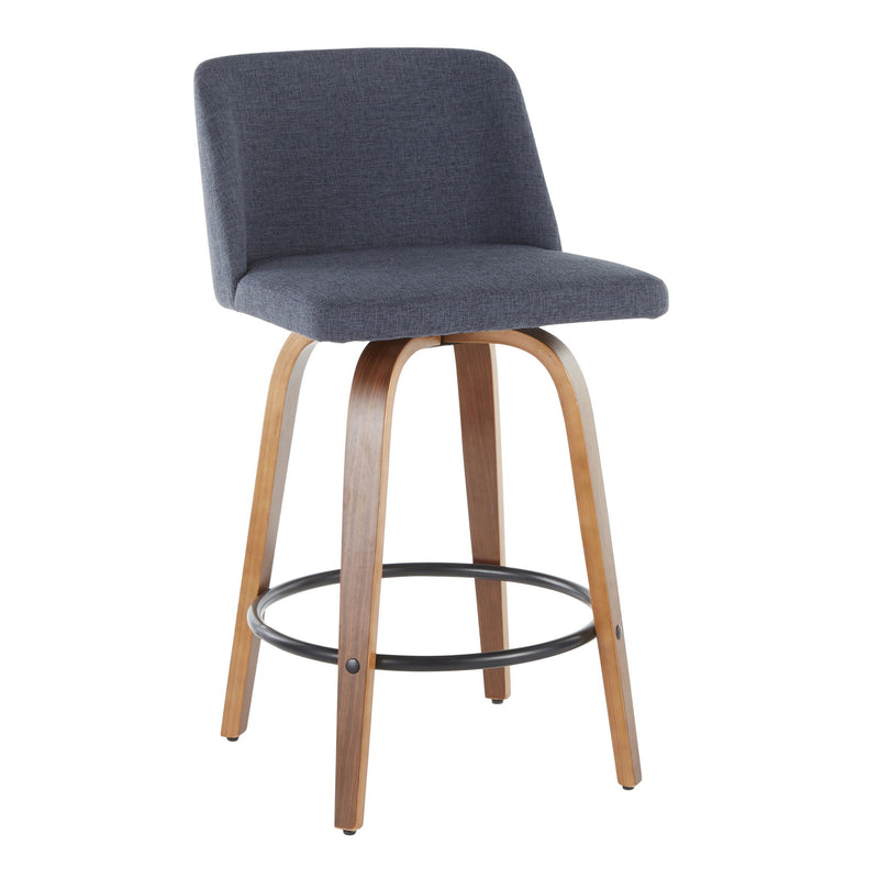 Lumi Source Toriano mid-century modern counter stool set of 2 with wooden legs and upholstered seats, stylish kitchen or bar seating