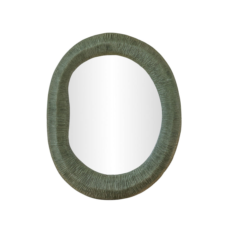 Forest green 22x28 inch ribbed fiberglass wall mirror by TOV Furniture with a thick wall design.