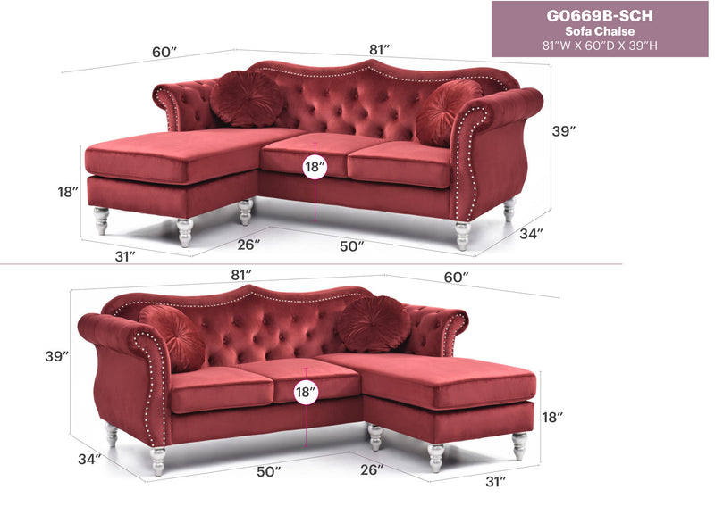 Glory Furniture Hollywood sofa chaise in beige, stationary sectional with plush cushions and modern design, perfect for living rooms.
