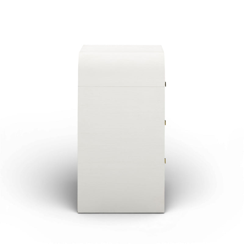 TOV Furniture Hump bedside chest with sleek wood finish, featuring drawers and modern design for bedroom storage.