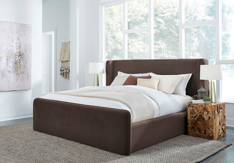 Bacall Queen-size Velvet Upholstered Wingback Platform Bed in Cola (2026)