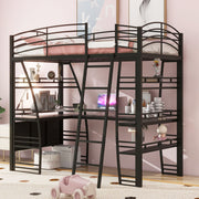 Loft Bed With 4 Layers Of Shelves And L-Shaped Desk, Stylish Metal Frame Bed With A Set Of Sockets, USB Ports And And Wireless Charging - R&R Furniture Gallery (Fountain Valley, CA)