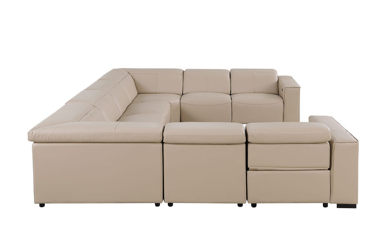 1208 - 8 Piece U Shaped Leather Sectional With 4 Power Recliners And Power Headrests - Beige