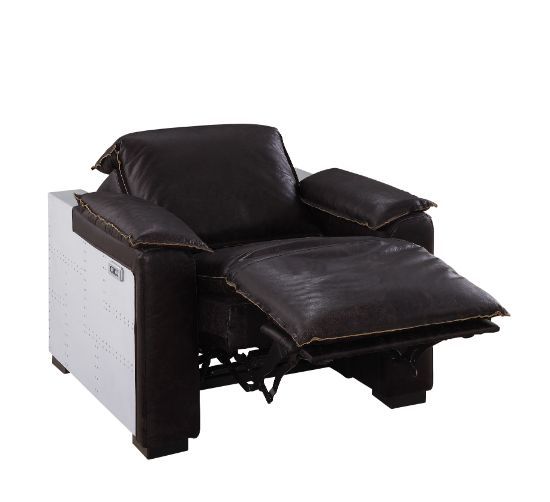 Misezon - Power Motion Recliner - Dark Top Grain Brown Leather & Aluminum - R&R Furniture Gallery (Fountain Valley, CA)