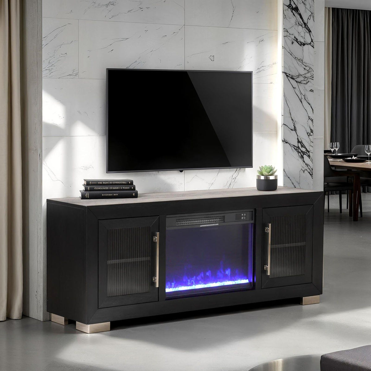 60" TV Stand w/ Fireplace - FM-AC415BK-TV-60
