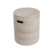 Modern Concrete Side Table With Travertine, Indoor / Outdoor Use - Beige - R&R Furniture Gallery (Fountain Valley, CA)