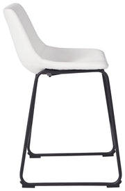 Two upholstered Signature Design by Ashley Centiar barstools with beige fabric and dark wooden legs, set against a neutral background.