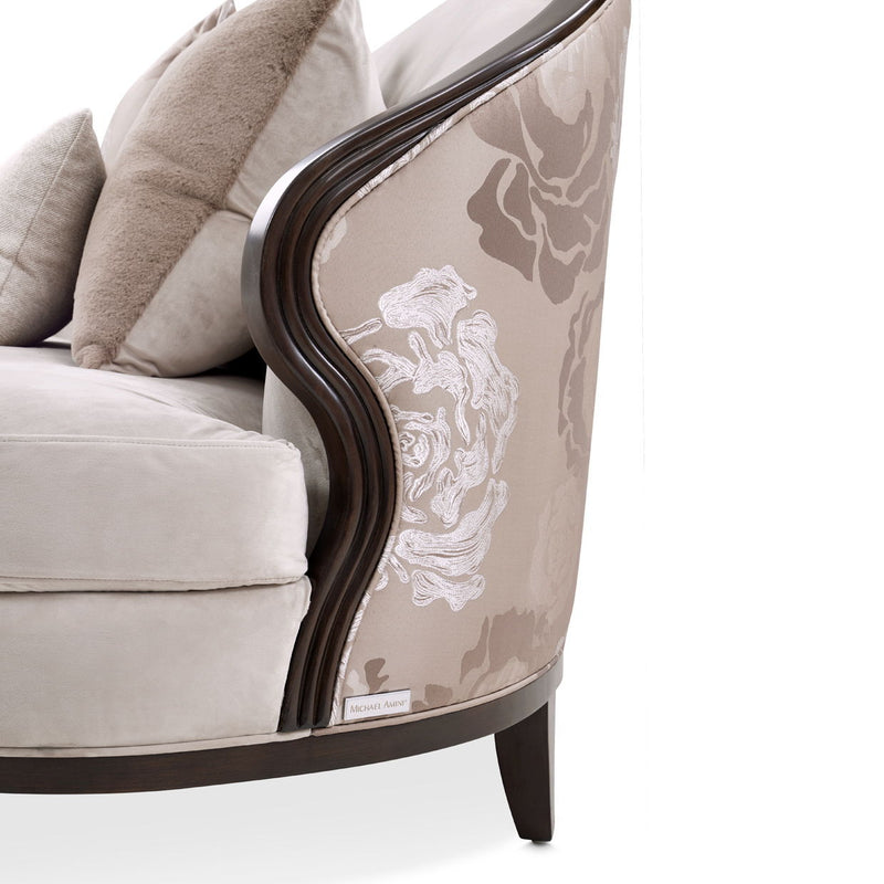 Camellia Field - Asymmetrical Velvet Sofa - Beige / Dark Brown - R&R Furniture Gallery (Fountain Valley, CA)