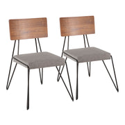 Set of two Lumi Source Loft mid-century modern chairs with black and gray upholstery and walnut wooden legs.
