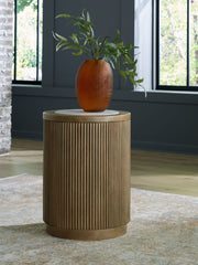 Camdill - Round End Table - Light Brown / White - R&R Furniture Gallery (Fountain Valley, CA)
