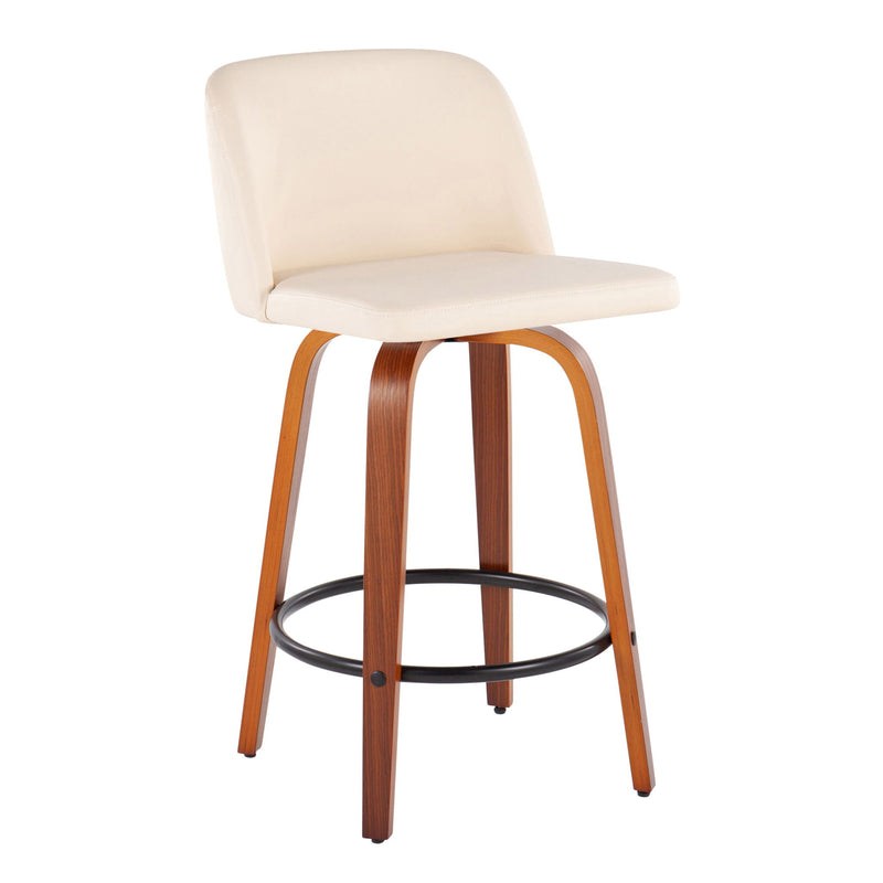 Lumi Source Toriano mid-century modern counter stool set of 2 with wooden seats and black metal legs.