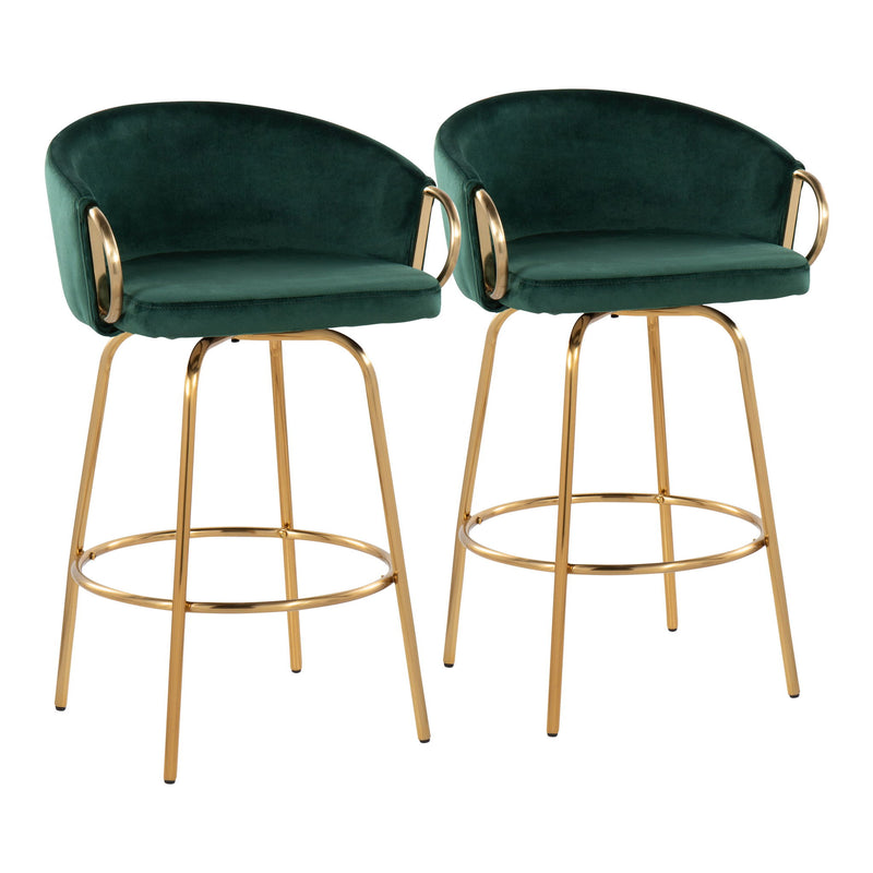 Pair of Lumi Source Claire contemporary glam counter stools with sleek design and padded seats, set of 2.
