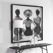 Framed print of 1959 ladies' black swimwear fashion illustration by Uttermost, showcasing vintage swimwear design and style.