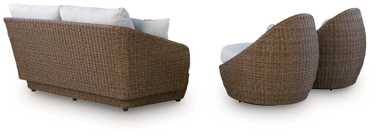 Double Point - Loveseat, Swivel Chairs Set (Set of 3) - Beige - R&R Furniture Gallery (Fountain Valley, CA)