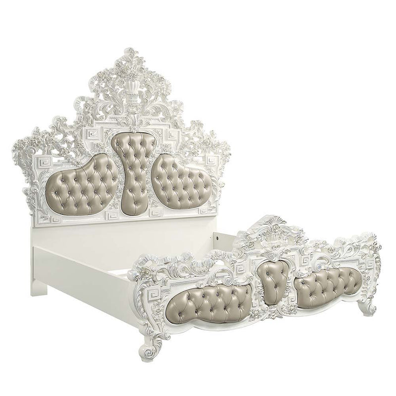 Vanaheim - Eastern King Bed - Beige Synthetic Leather & Antique White - R&R Furniture Gallery (Fountain Valley, CA)