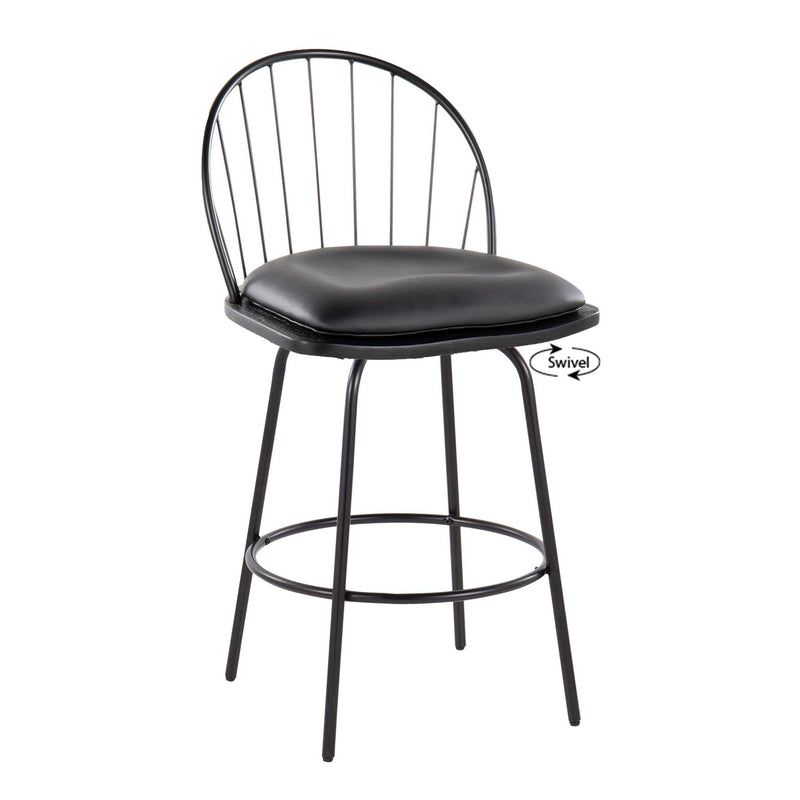 Lumi Source Riley Claire farmhouse fixed height counter stools with swivel and round footrest, set of two, stylish and comfortable.